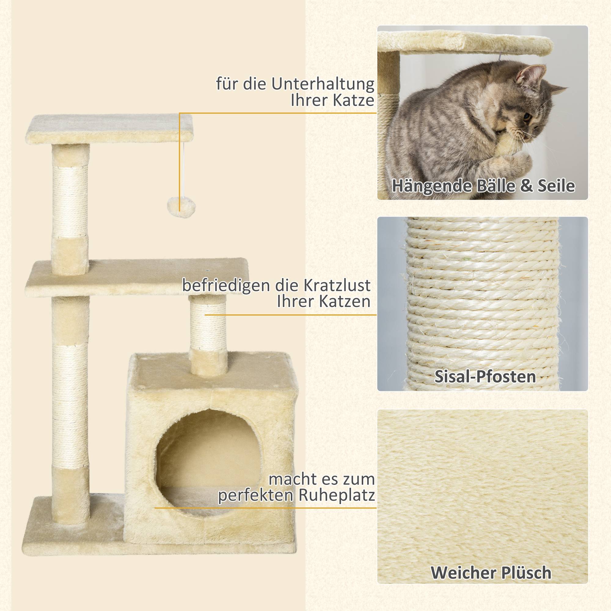 Arbre à chat sisal et peluche beiges 50 x 30 x 81.5 cm - PANGIVO - Image 7