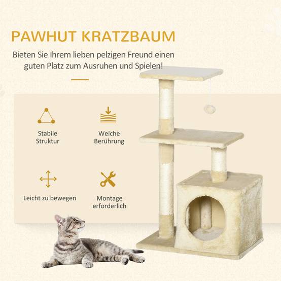 Arbre à chat sisal et peluche beiges 50 x 30 x 81.5 cm - PANGIVO - Image 6