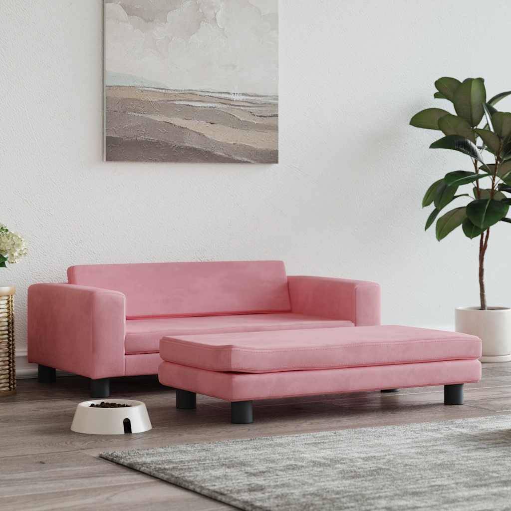 Lit pour chien velours et bois rose 100 x 50 x 30 cm - PANGIVO - Image 1