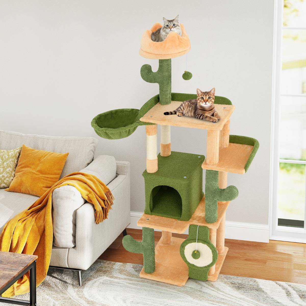 Maison Chic - Arbre à Chat Cactus 160 CM d'Intérieur Tour pour Chat Multi-niveaux avec Poteaux à Griffer en Sisal et Planche Condo Perchoirs Rembourrés - Image 3
