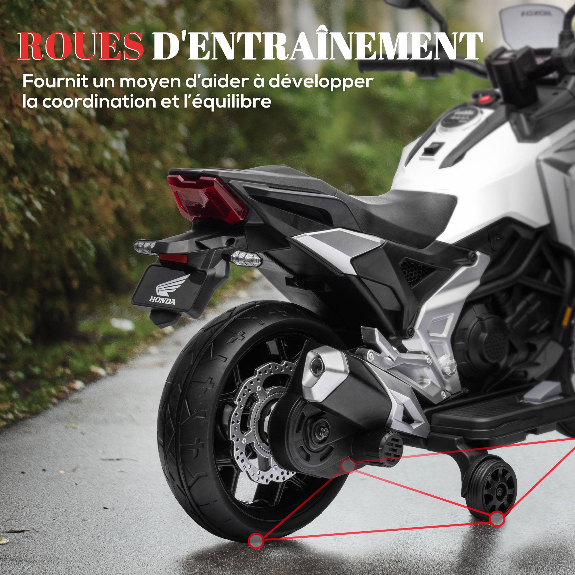 Moto électrique pour enfants moto porteur Honda pour enfants 3 à 6 ans avec musique, phares blanc - Image 7