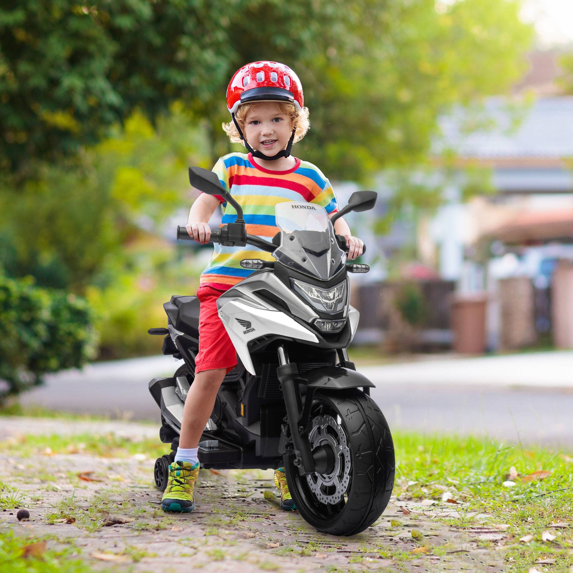 Moto électrique pour enfants moto porteur Honda pour enfants 3 à 6 ans avec musique, phares blanc - Image 3
