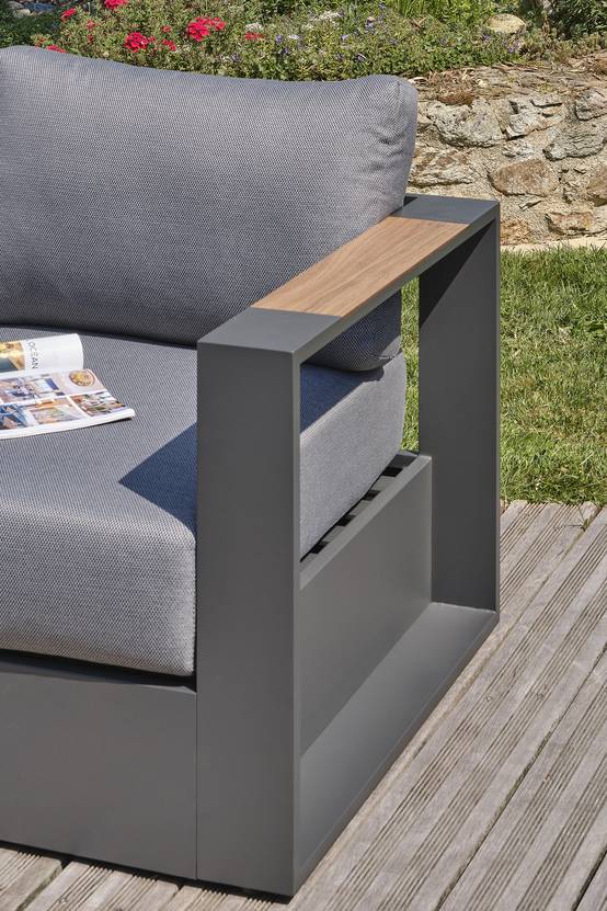 Salon de jardin 5 places en aluminium et accoudoirs en HPL - Gris anthracite - MANDELIEU - Image 2
