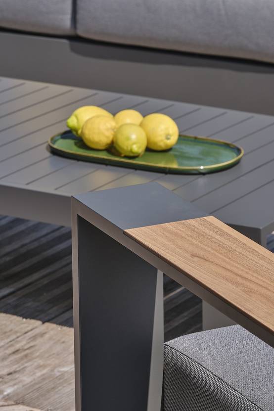 Salon de jardin 5 places en aluminium et accoudoirs en HPL - Gris anthracite - MANDELIEU - Image 3