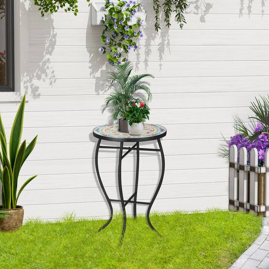 ComfortXL - Table d'appoint jardin métal céramique extérieur motif mosaïque 35x53cm turquoise - ComfortXL Outdoor Living - Image 3