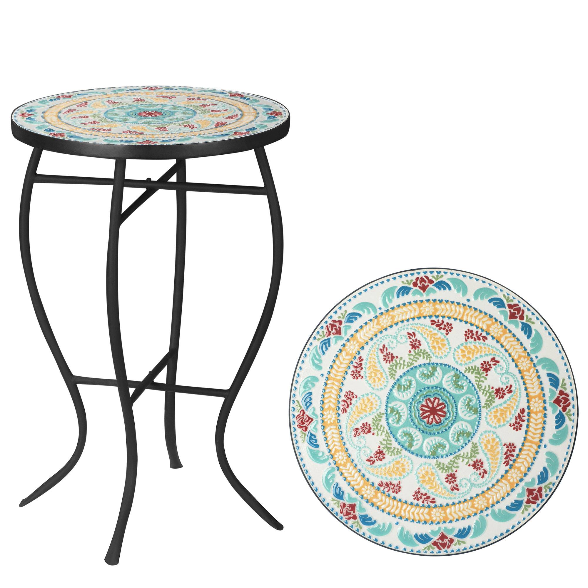 ComfortXL - Table d'appoint jardin métal céramique extérieur motif mosaïque 35x53cm turquoise - ComfortXL Outdoor Living - Image 1