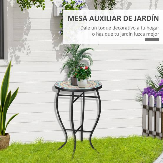 ComfortXL - Table d'appoint jardin métal céramique extérieur motif mosaïque 35x53cm turquoise - ComfortXL Outdoor Living - Image 6