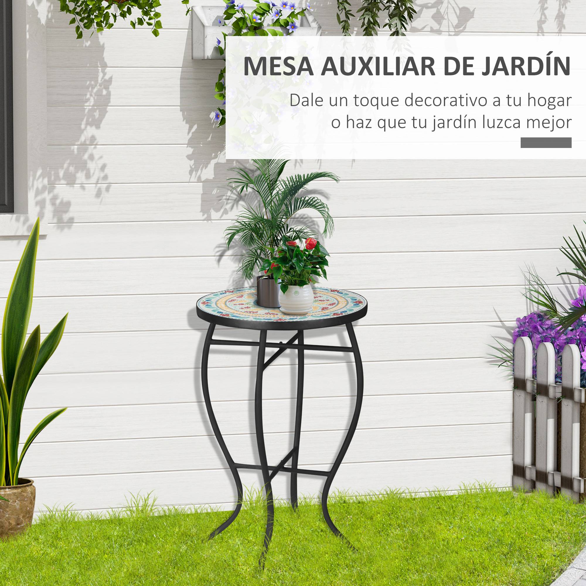 ComfortXL - Table d'appoint jardin métal céramique extérieur motif mosaïque 35x53cm turquoise - ComfortXL Outdoor Living - Image 6