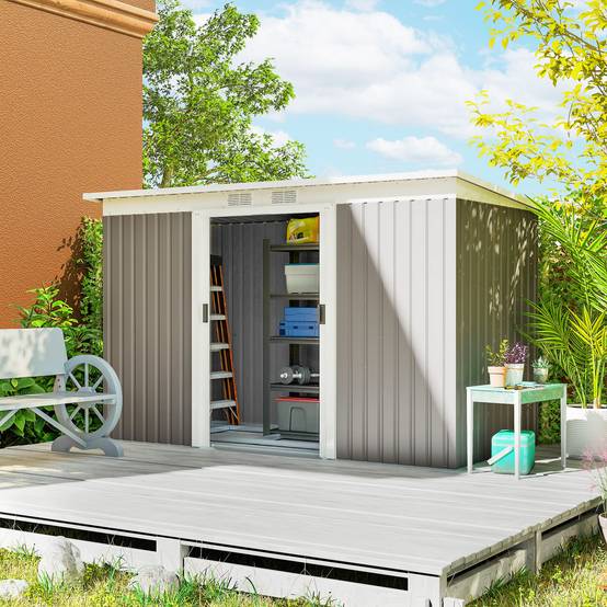 Abri de jardin extérieur 3,2 m² 280 x 130 x 172 cm avec portes coulissantes et ventilation, gris clair - Image 3