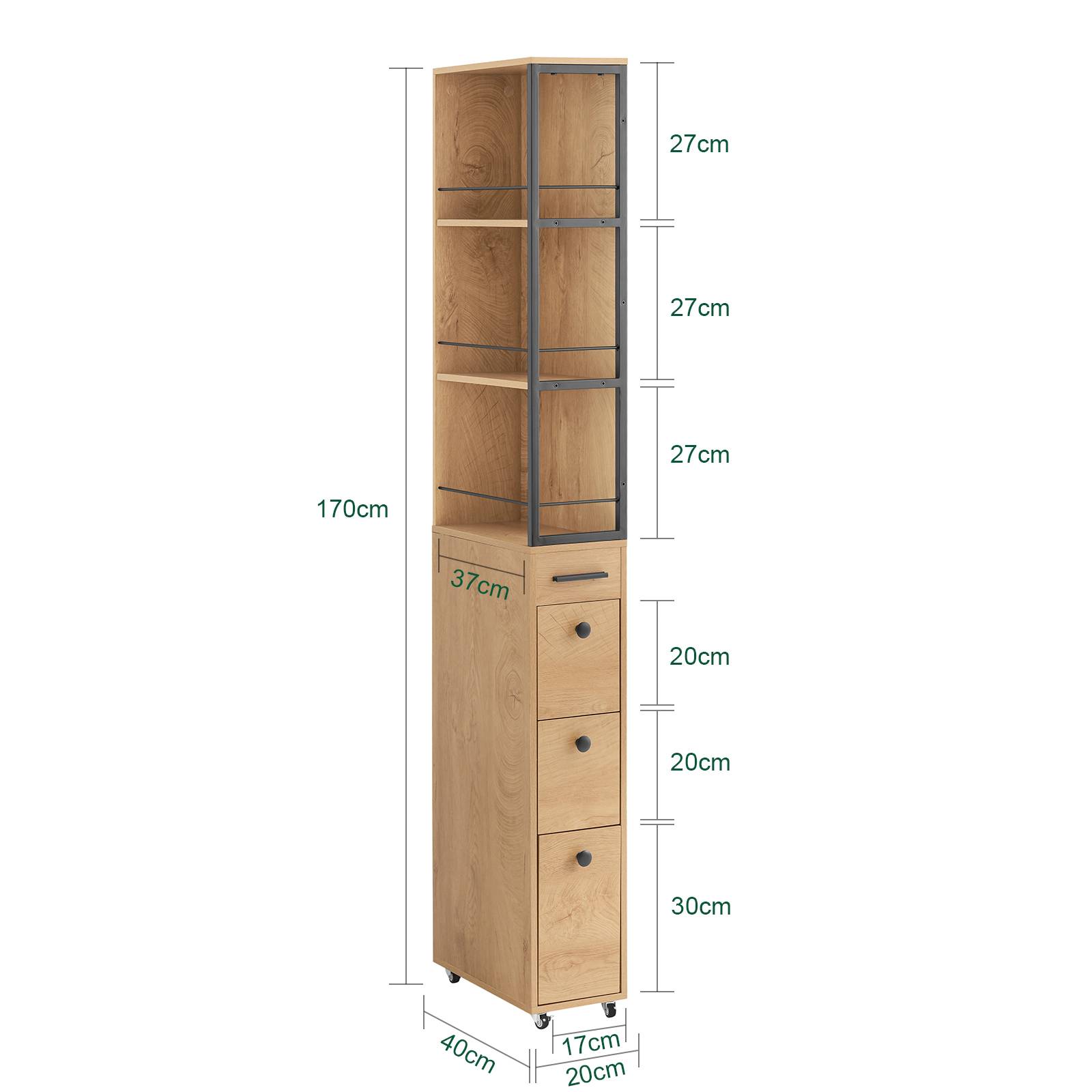 SoBuy Meuble de Rangement Étroit avec Roulettes, Chariot Compact Multi-Usage au Naturel - Image 2