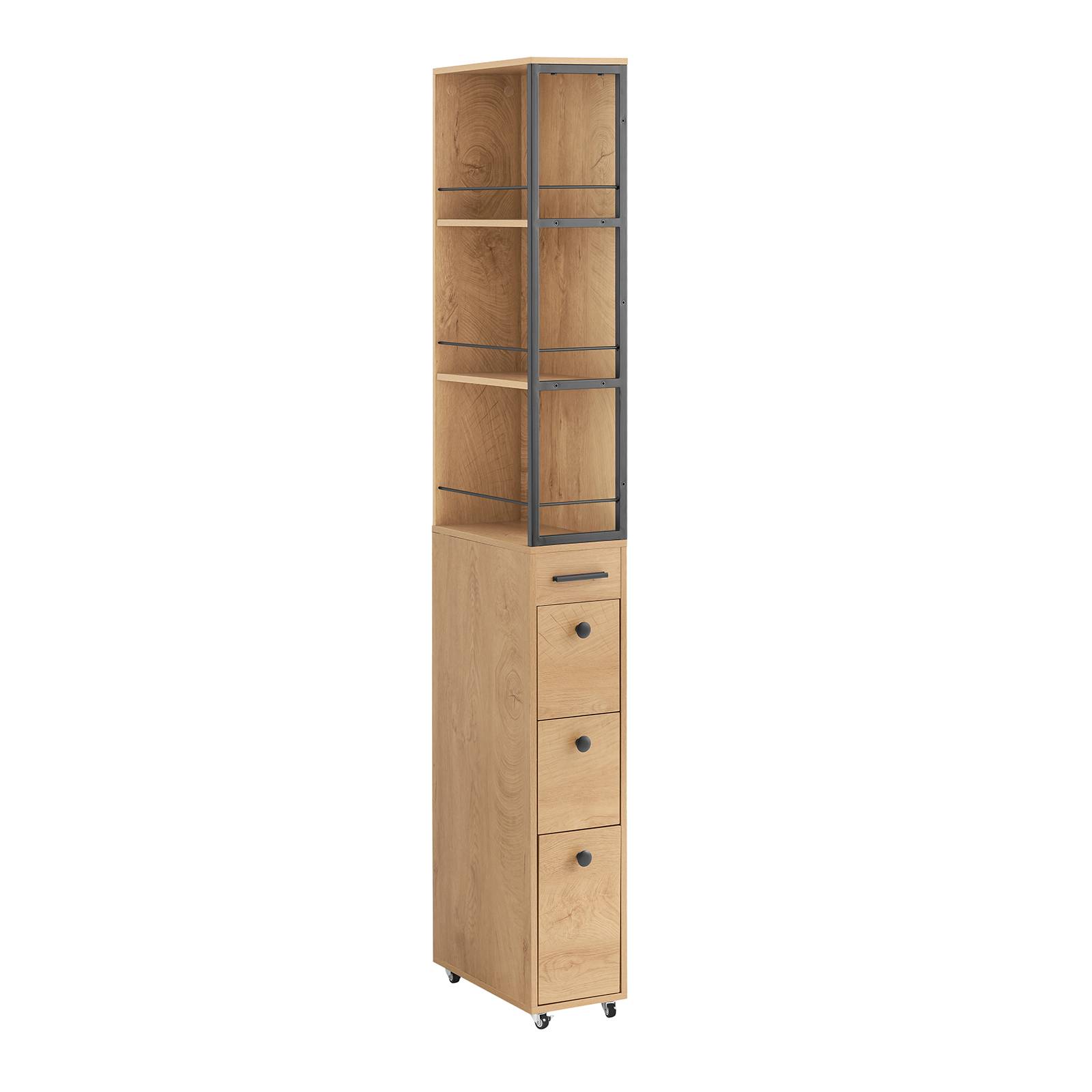 SoBuy Meuble de Rangement Étroit avec Roulettes, Chariot Compact Multi-Usage au Naturel - Image 1