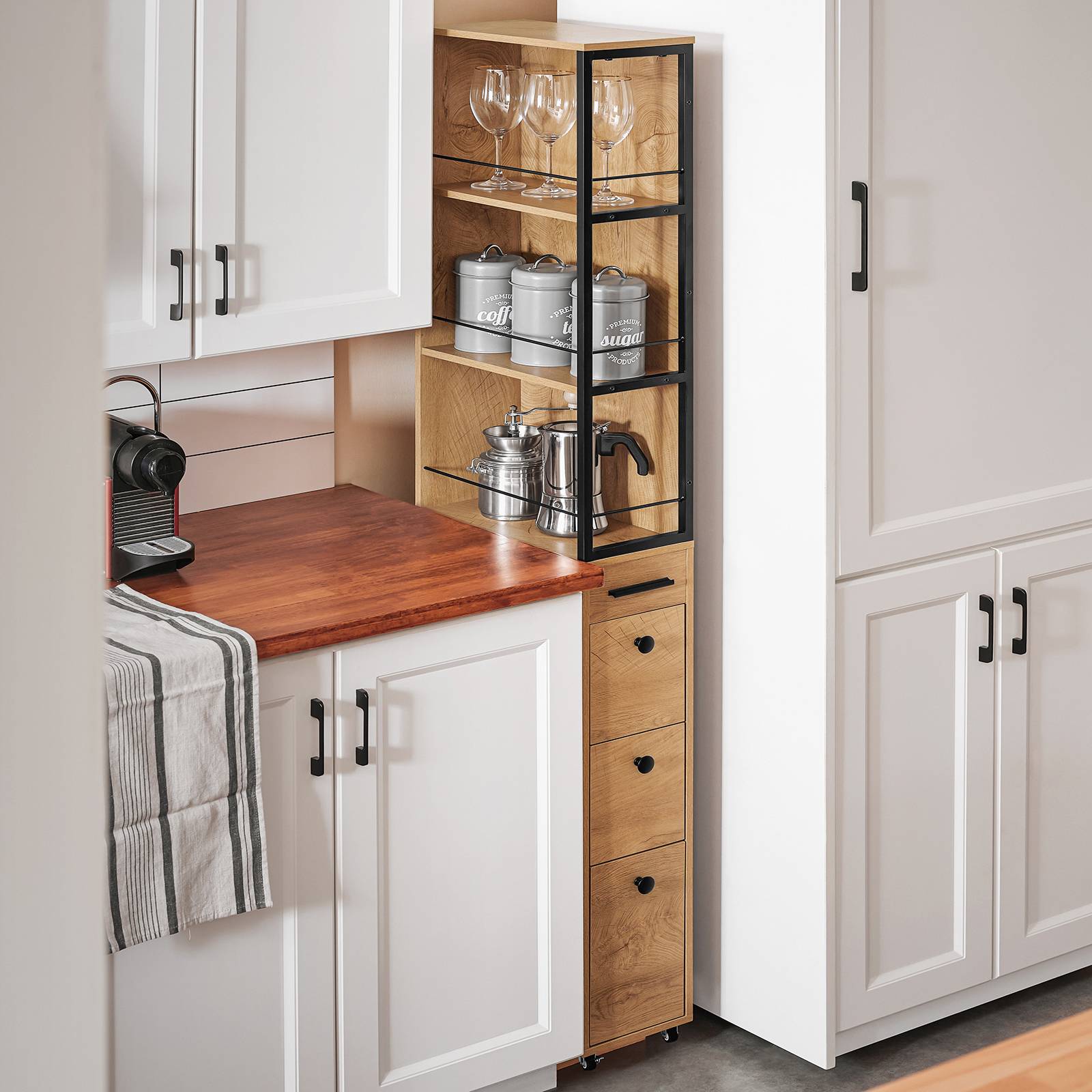 SoBuy Meuble de Rangement Étroit avec Roulettes, Chariot Compact Multi-Usage au Naturel - Image 9