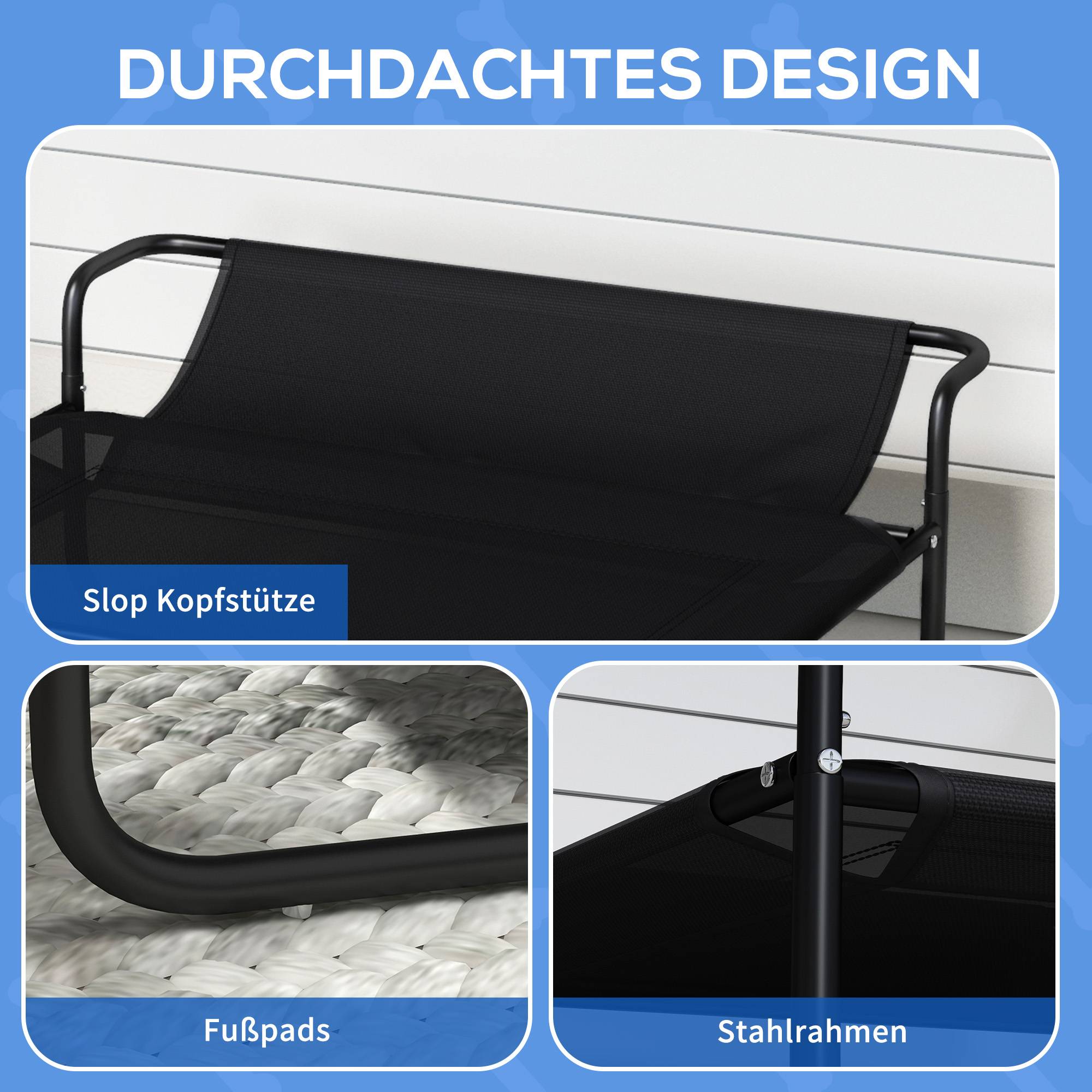 Lit pour chien, surélevé, filet, cadre acier, 29x91x69 cm, noir - Image 8