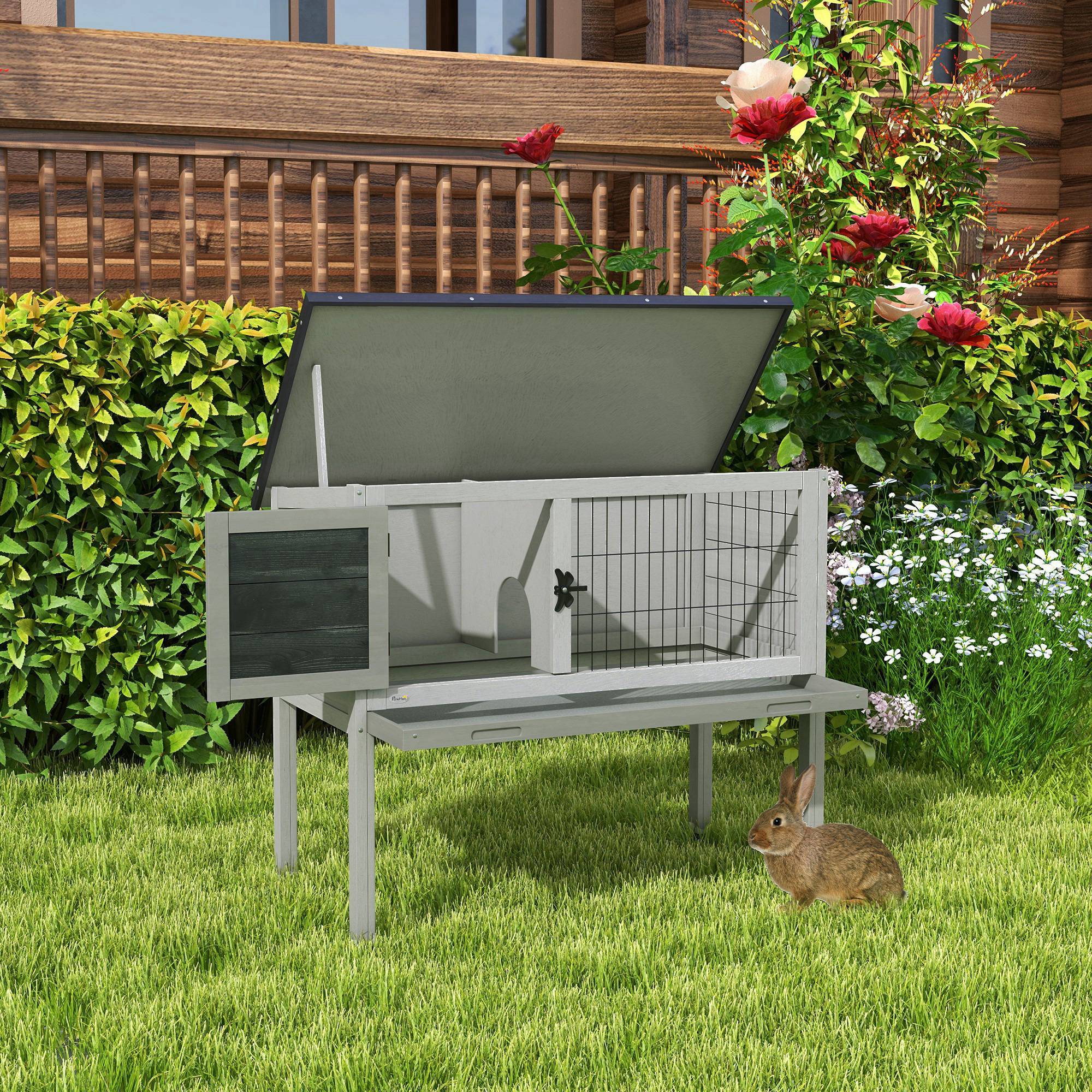 Clapier sur pieds cage à lapin avec niche intérieure plateau excrément coulissant porte verrouillable toit ouvrant - Image 4