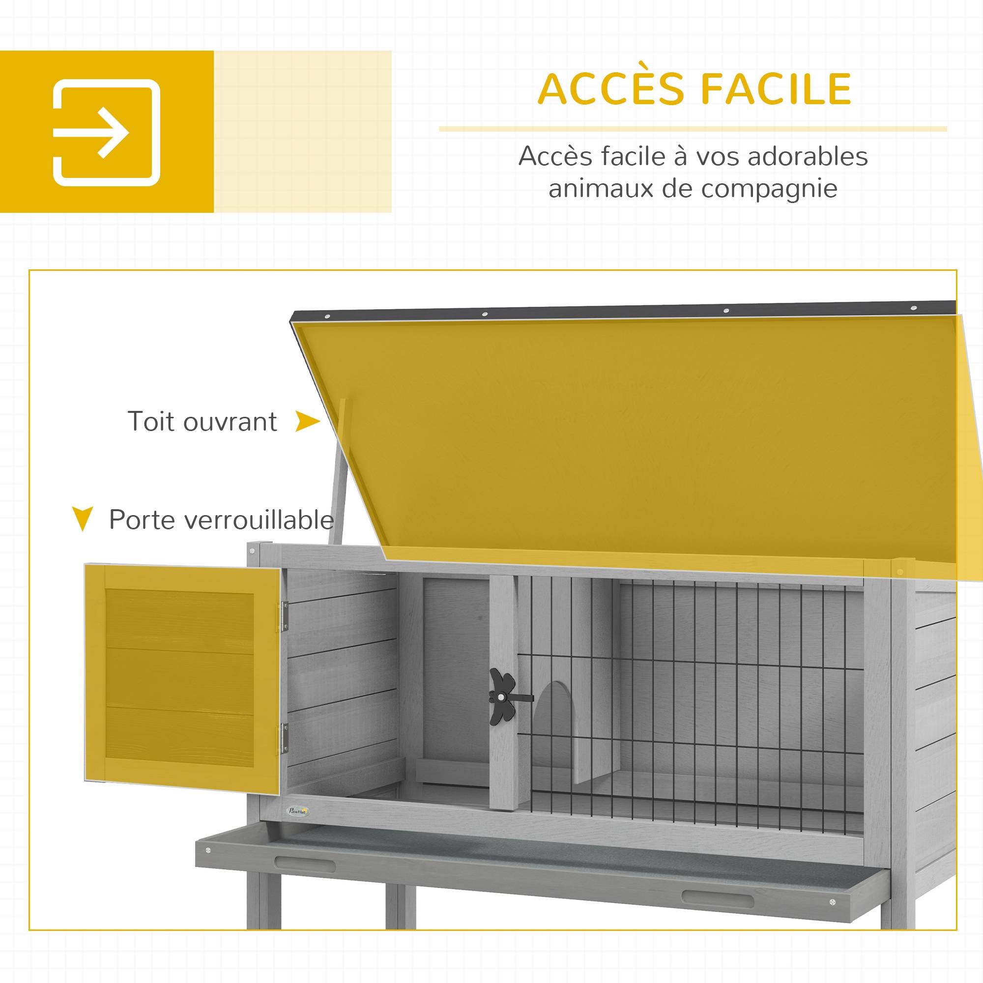 Clapier sur pieds cage à lapin avec niche intérieure plateau excrément coulissant porte verrouillable toit ouvrant - Image 7