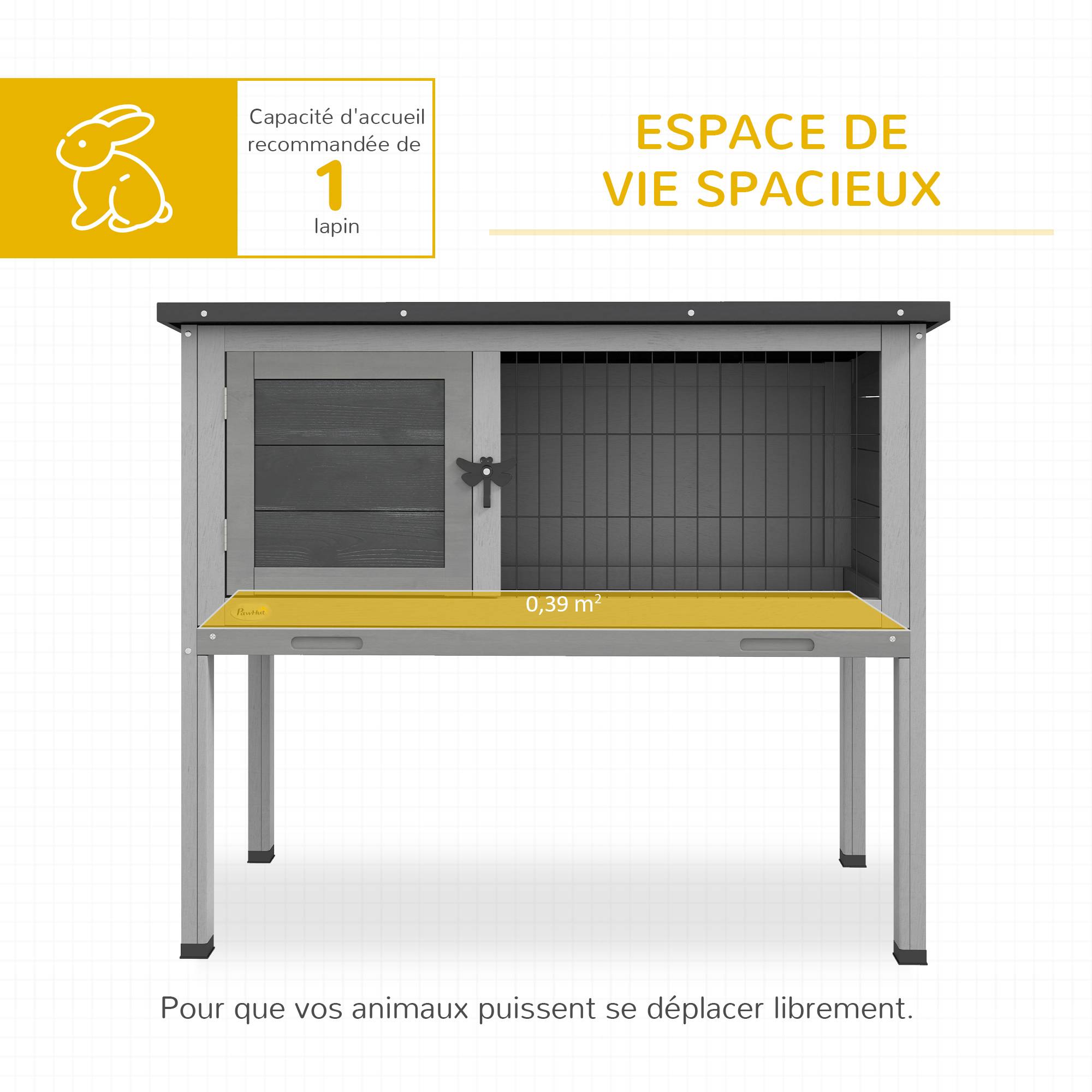 Clapier sur pieds cage à lapin avec niche intérieure plateau excrément coulissant porte verrouillable toit ouvrant - Image 6
