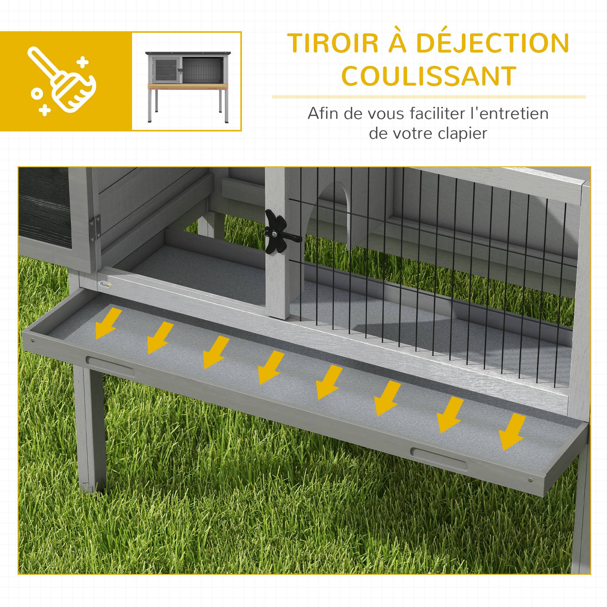 Clapier sur pieds cage à lapin avec niche intérieure plateau excrément coulissant porte verrouillable toit ouvrant - Image 8