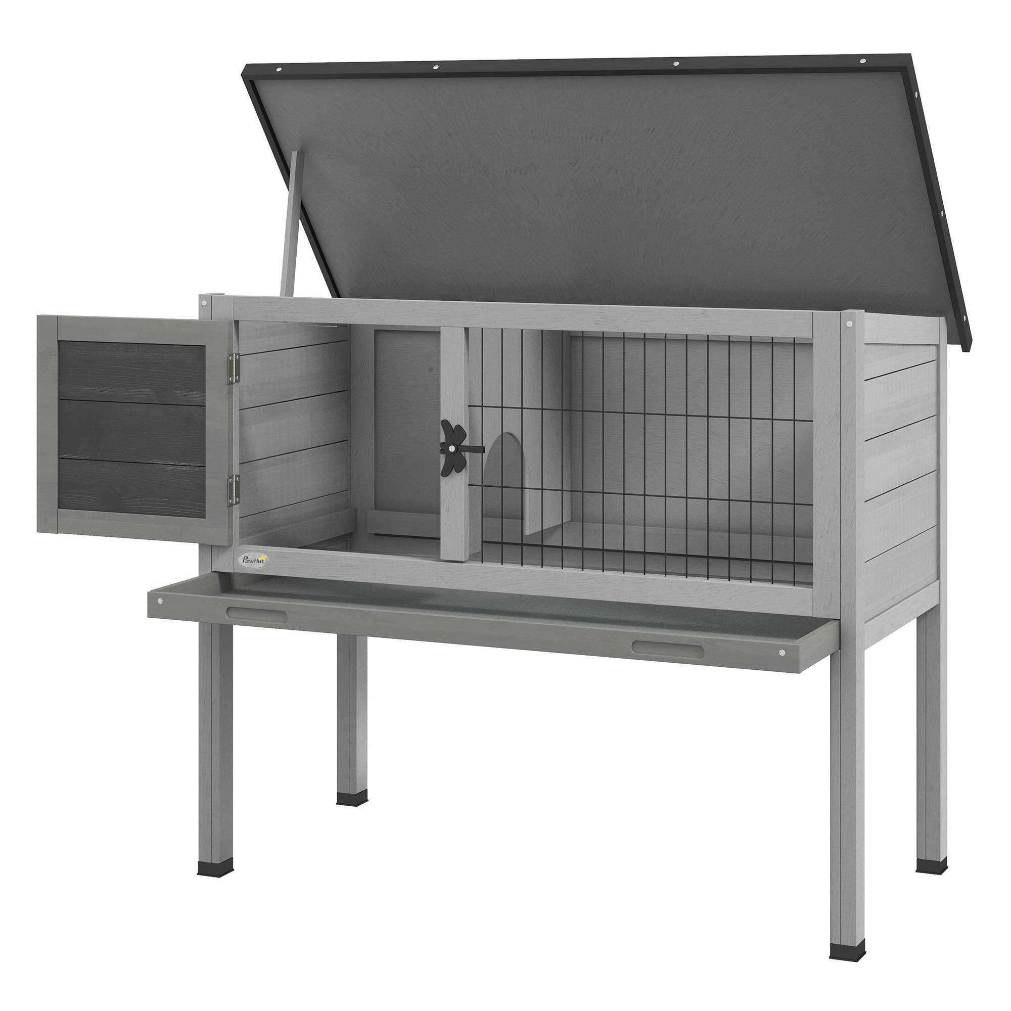 Clapier sur pieds cage à lapin avec niche intérieure plateau excrément coulissant porte verrouillable toit ouvrant - Image 2