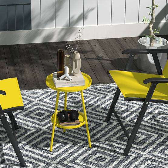 Petite table d'appoint ronde à 2 niveaux table de jardin pour terrasse salon balcon en métal Ø 32 x 51 cm jaune - Image 4