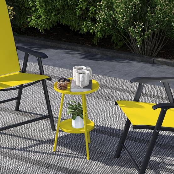 Petite table d'appoint ronde à 2 niveaux table de jardin pour terrasse salon balcon en métal Ø 32 x 51 cm jaune - Image 10