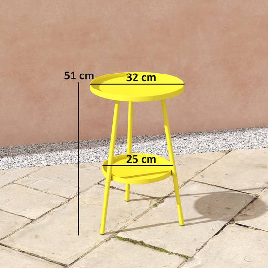 Petite table d'appoint ronde à 2 niveaux table de jardin pour terrasse salon balcon en métal Ø 32 x 51 cm jaune - Image 5