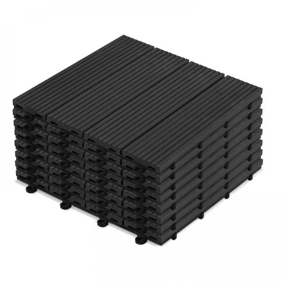 Oviala - Lot de 8 dalles clipsables en bois synthétique gris foncé Batam - Oviala - Image 1