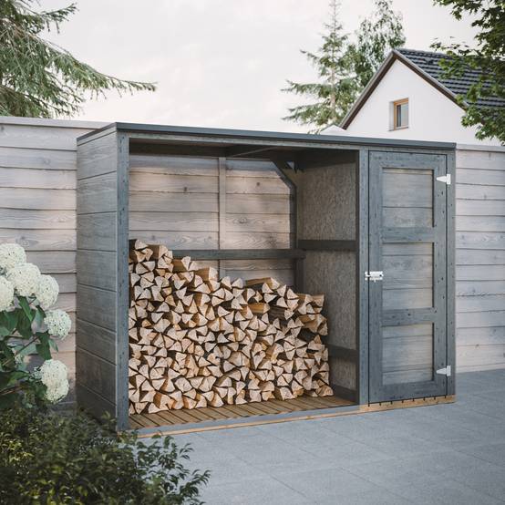 Timbela - Abri à bûches extérieur - 1,09+ 0,53 m² / 75x217xH159 cm - Abri à bûches moderne avec rangement latéral pour les outils - Timbela M981-TUNDRA CAVERN - Image 1