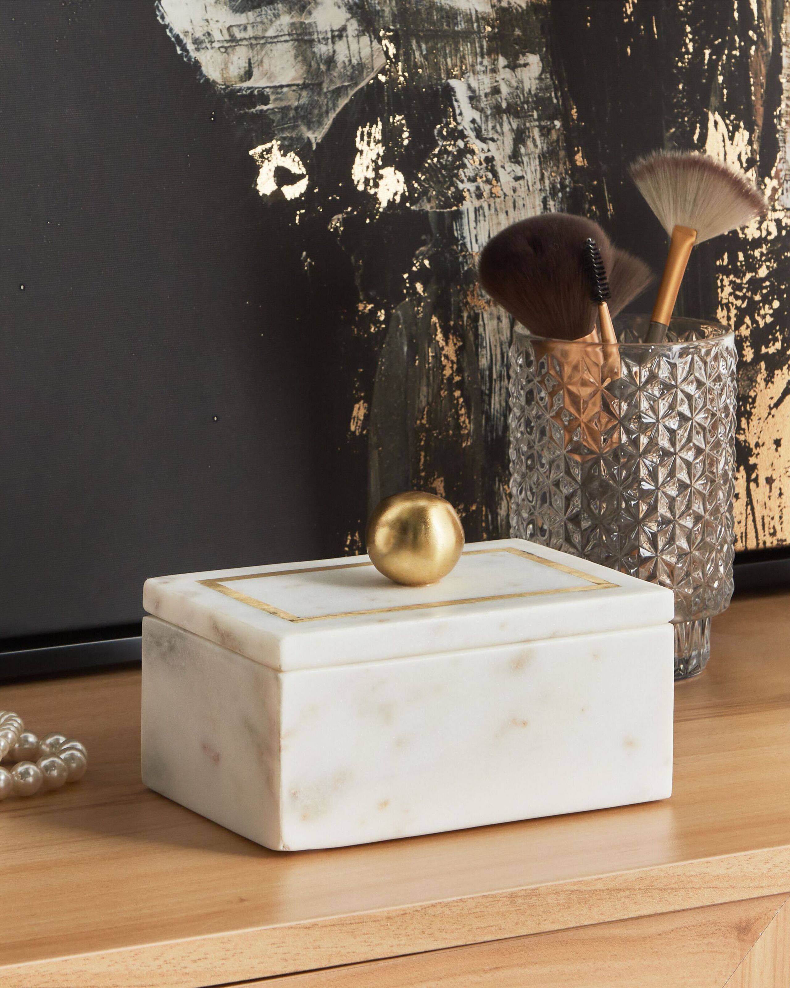 Beliani - Boîte Décorative Blanc Marbre de Rangement pour Bijoux Style Moderne Glam - Image 2