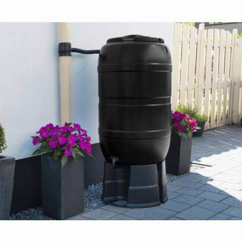 Récupérateur d'eau 210L noir - Kit complet avec pied et connecteur - Image 1