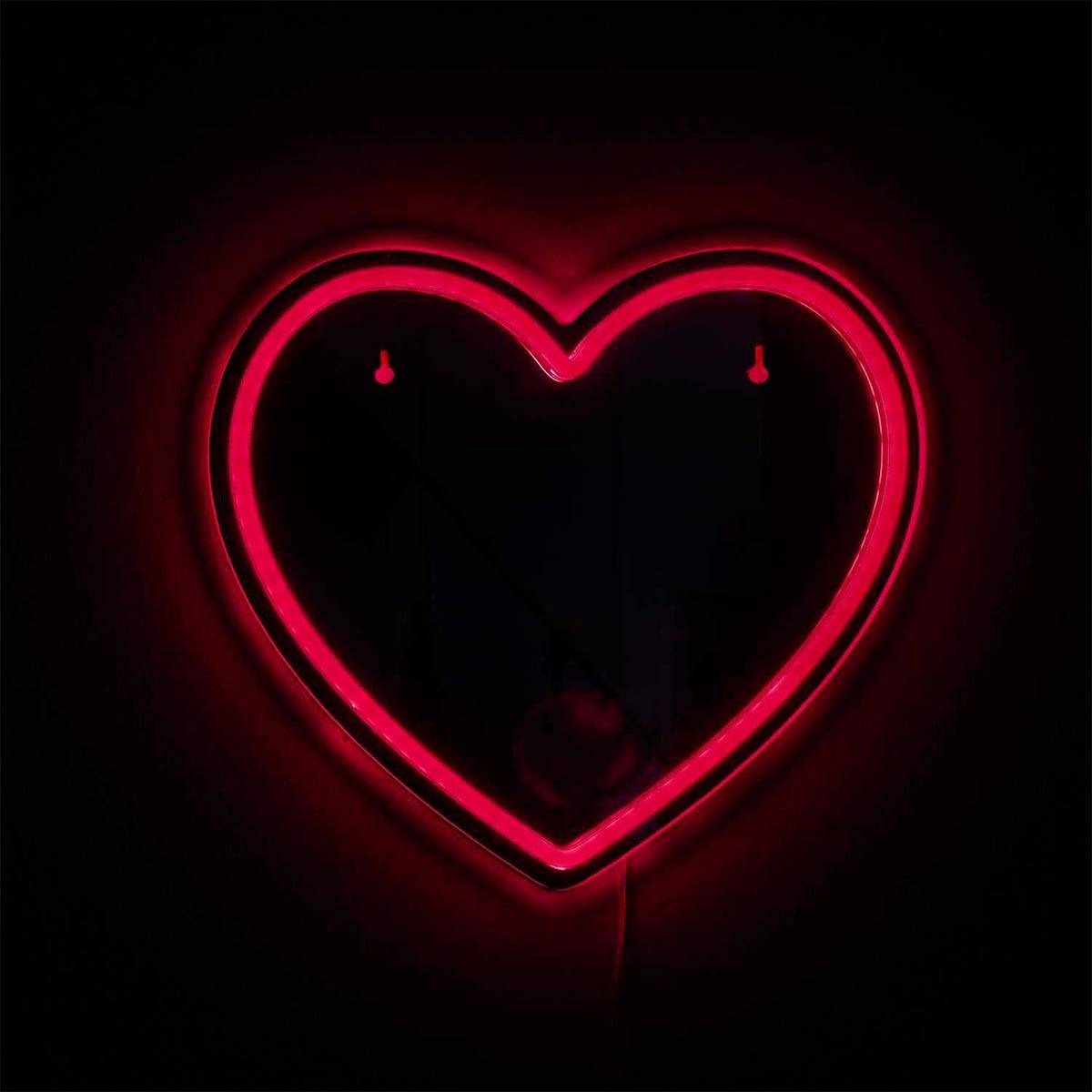 The Home Deco Factory - Miroir LED Effet Néon "Cœur" 30cm Rouge - Image 2