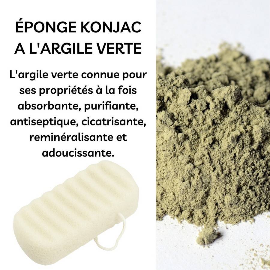 Sun&Sia - Éponge Konjac XL à l'Argile Verte 100% Naturelle – Nettoie en Profondeur et en Douceur, Soin Naturel, Tous Types de Peau - Image 4