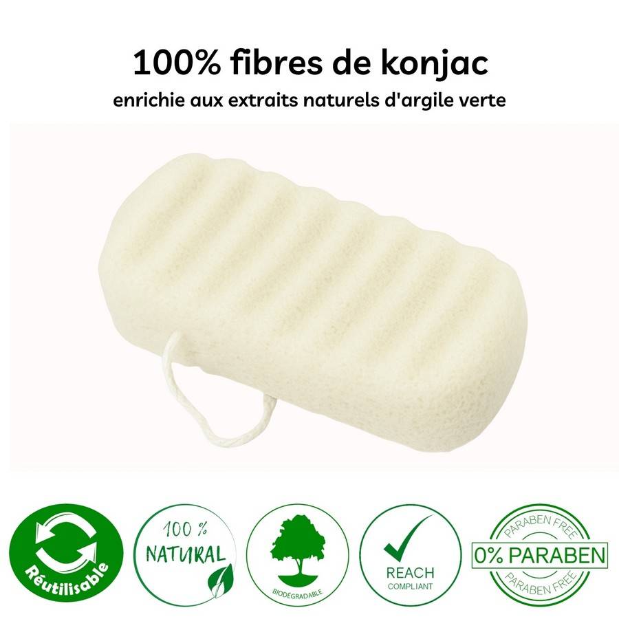 Sun&Sia - Éponge Konjac XL à l'Argile Verte 100% Naturelle – Nettoie en Profondeur et en Douceur, Soin Naturel, Tous Types de Peau - Image 3