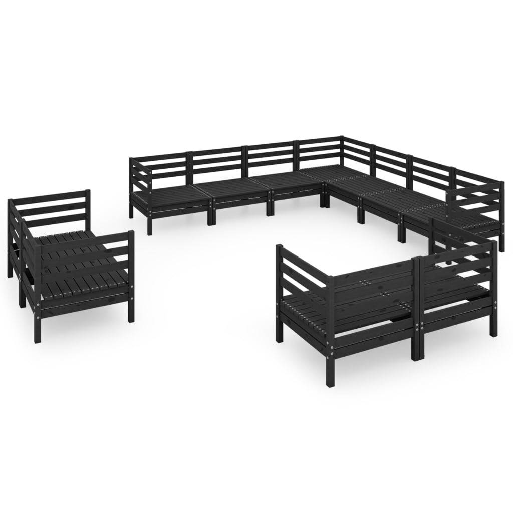 Helloshop26 - Salon de jardin meuble d'extérieur ensemble de mobilier 11 pièces bois de pin massif noir - Image 1