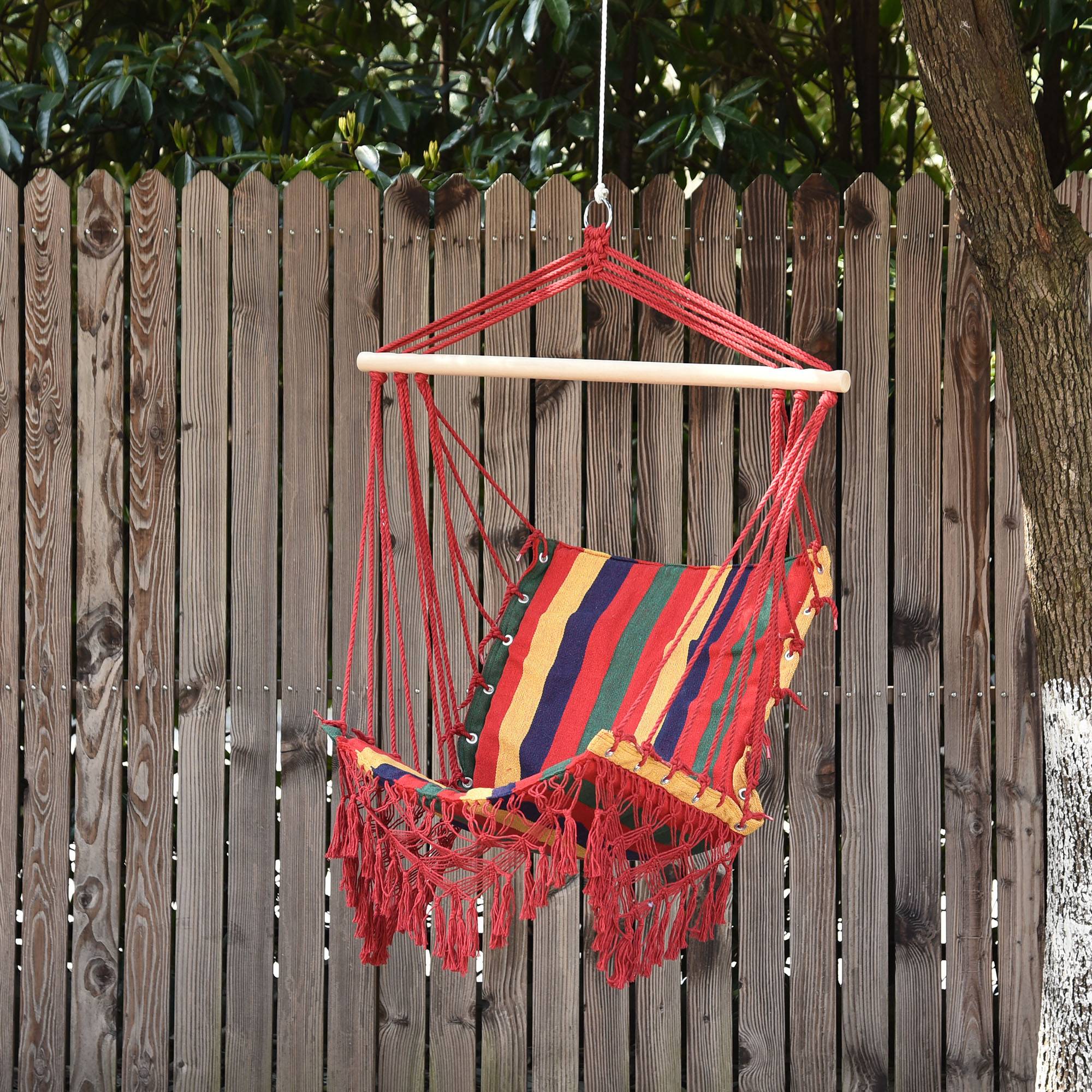 Fauteuil suspendu hamac, tissu coton-polyester, capacité de charge 100 kg, utilisation intérieure/extérieure, terrasse, 100 x 60 x 100 cm, multicolore - Image 3