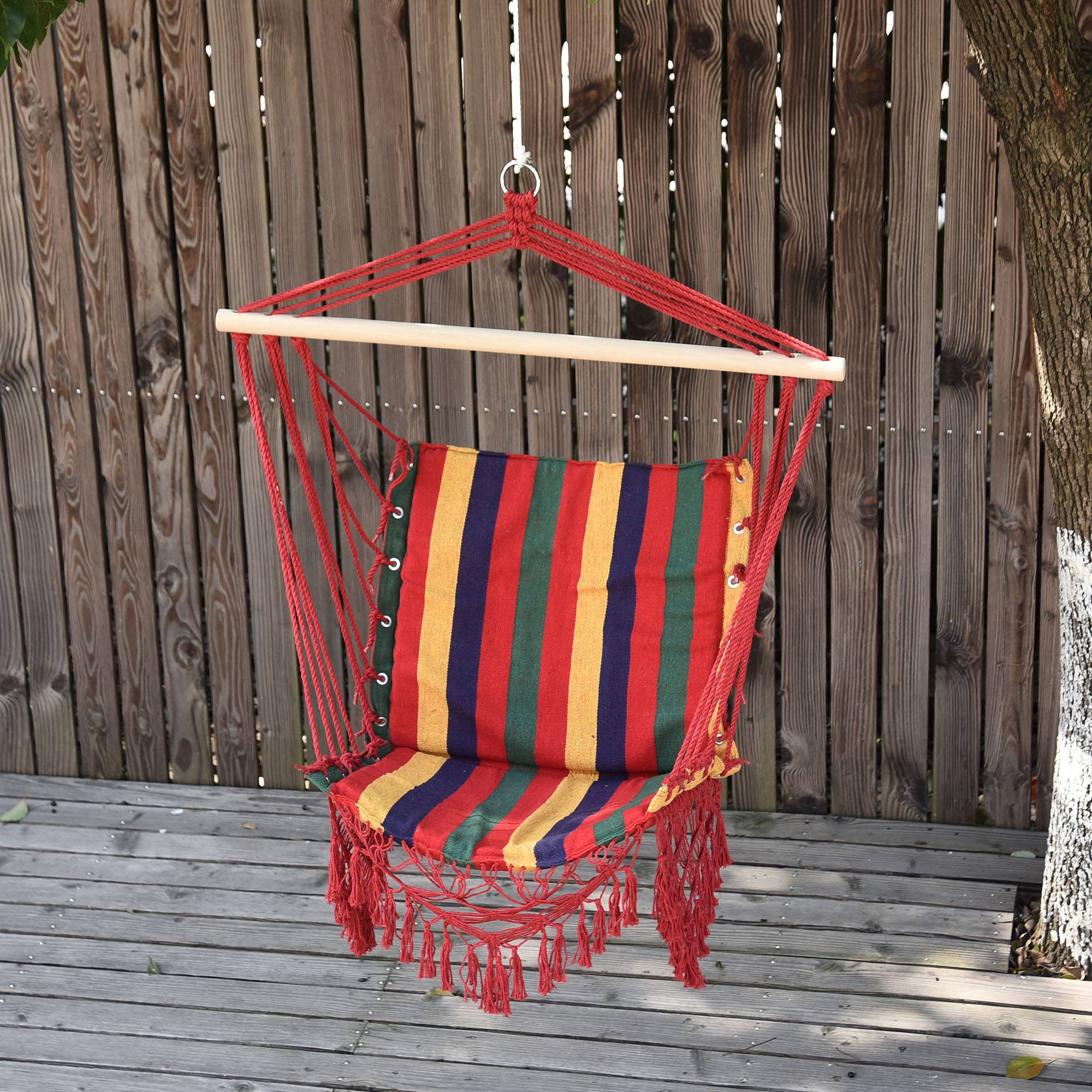 Fauteuil suspendu hamac, tissu coton-polyester, capacité de charge 100 kg, utilisation intérieure/extérieure, terrasse, 100 x 60 x 100 cm, multicolore - Image 4