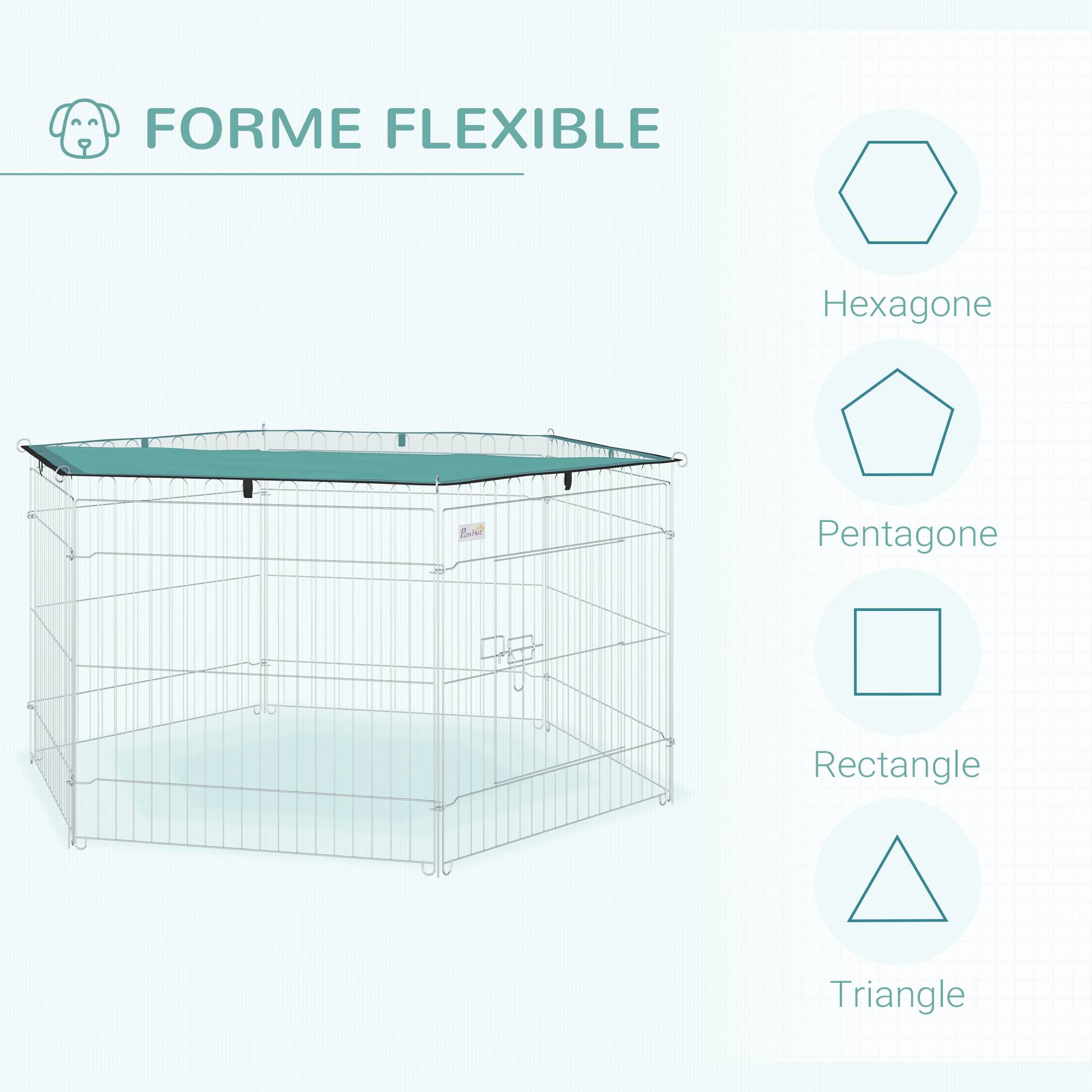 Parc enclos chien 6 panneaux avec toit, modulable et pliable, portable 60H cm avec porte, argent et vert - Image 6