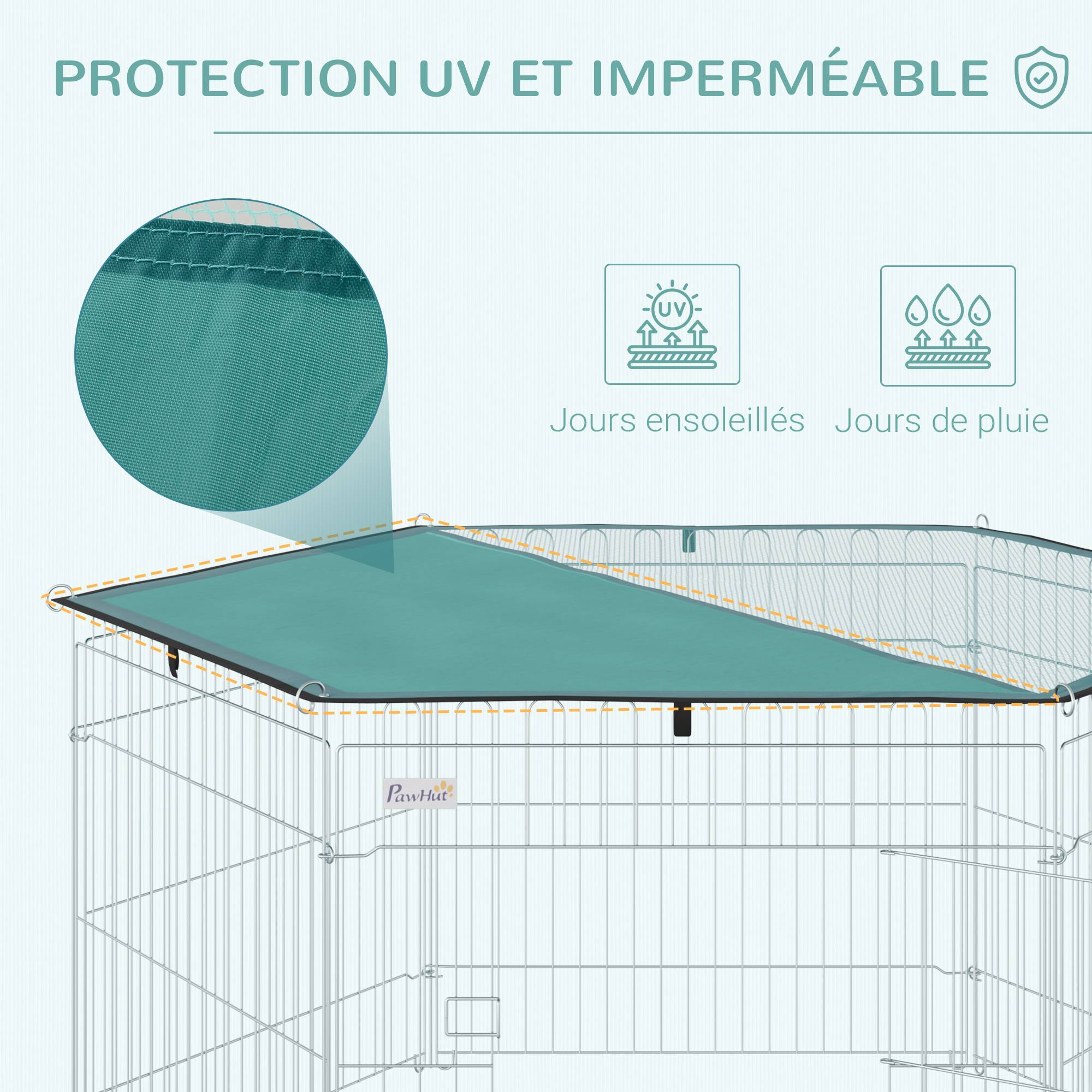 Parc enclos chien 6 panneaux avec toit, modulable et pliable, portable 60H cm avec porte, argent et vert - Image 8