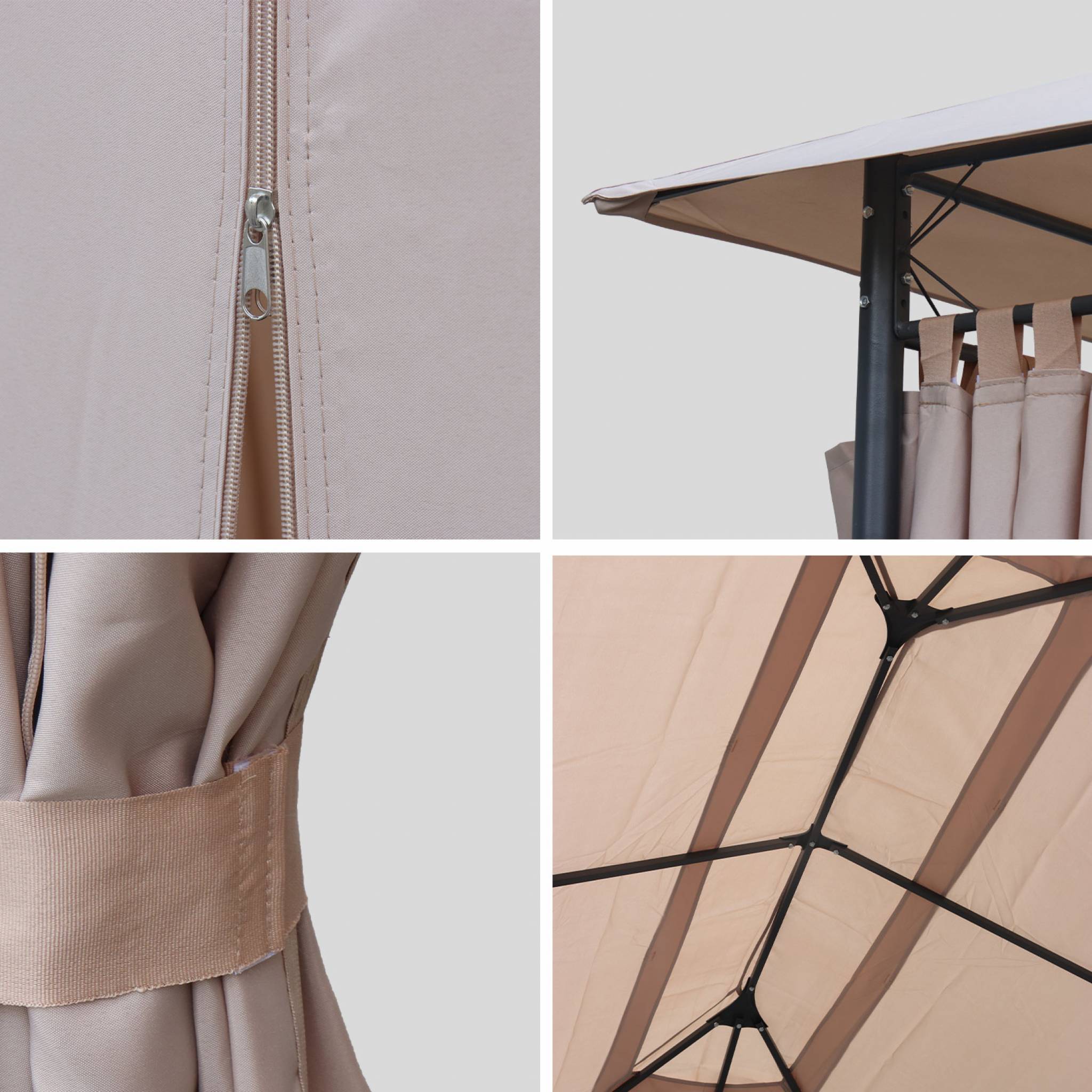 Tonnelle 3x4 m - Divio - Toile beige - Pergola avec rideaux. tente de jardin. barnum. chapiteau. réception | sweeek - Image 4