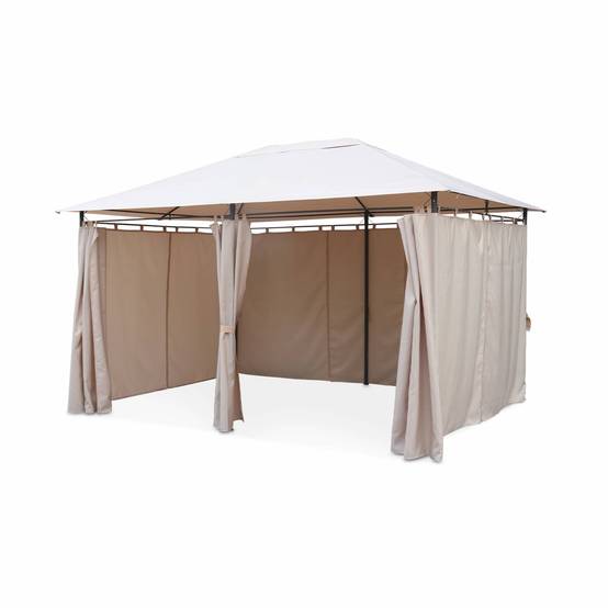 Tonnelle 3x4 m - Divio - Toile beige - Pergola avec rideaux. tente de jardin. barnum. chapiteau. réception | sweeek - Image 2