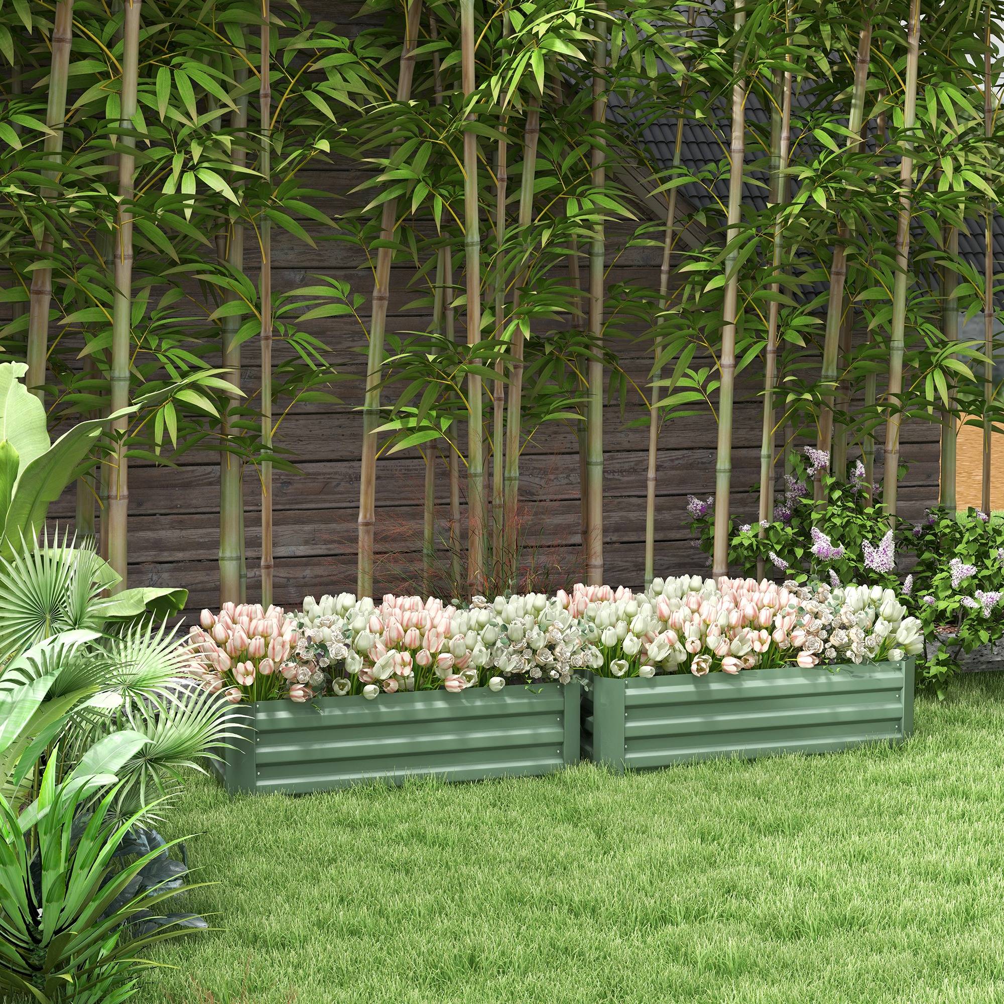 Sans Marque - Lot 2 carré potager jardin 100x50x30 cm tôle acier ondulée vert - Image 4
