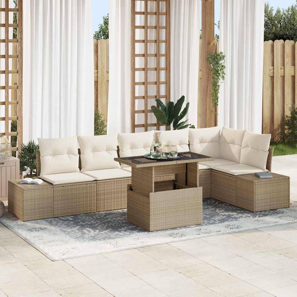 ComfortXL - Salon de jardin d'angle 7 pcs Poly rotin avec rangement extérieur Beige – ComfortXL Outdoor Living - Image 1