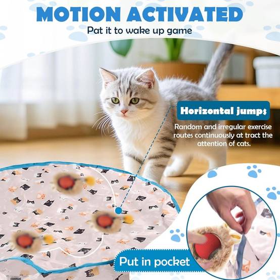 Jouets pour chats-Balle interactive automatique pour chat - 3 vitesses réglables - Rechargeable USB-C - Tapis de jeu inclus - Living123 - Image 3