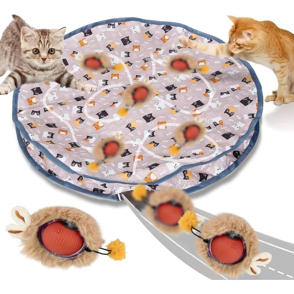 Jouets pour chats-Balle interactive automatique pour chat - 3 vitesses réglables - Rechargeable USB-C - Tapis de jeu inclus - Living123