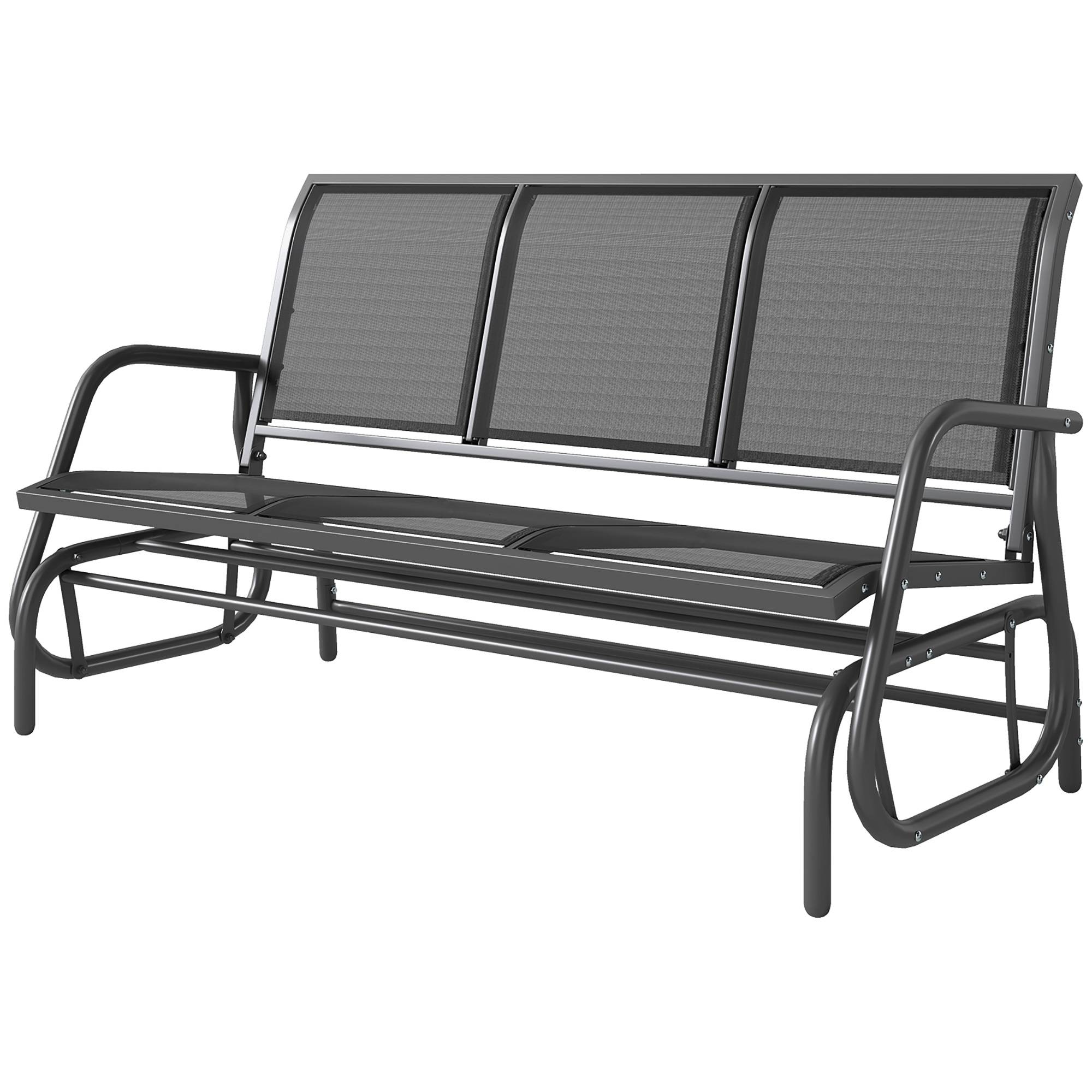 Banc à bascule 3 places métal jardin tissu respirant 147x70x85cm noir - ComfortXL Outdoor Living - Image 2