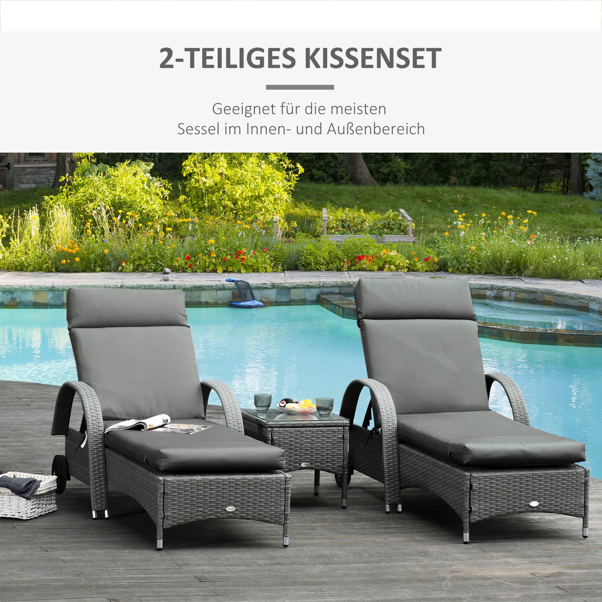 ComfortXL - Lot de 2 coussins bain de soleil polyester mousse 196 x 55 x 8 cm gris foncé pour transat jardin avec attaches - Image 4