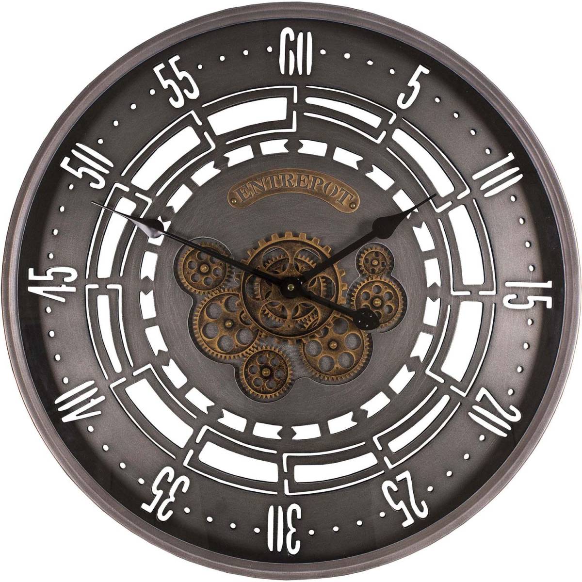 Antic Line Creations - Pendule ronde industrielle en fer Entrepot 60cm - Image 1