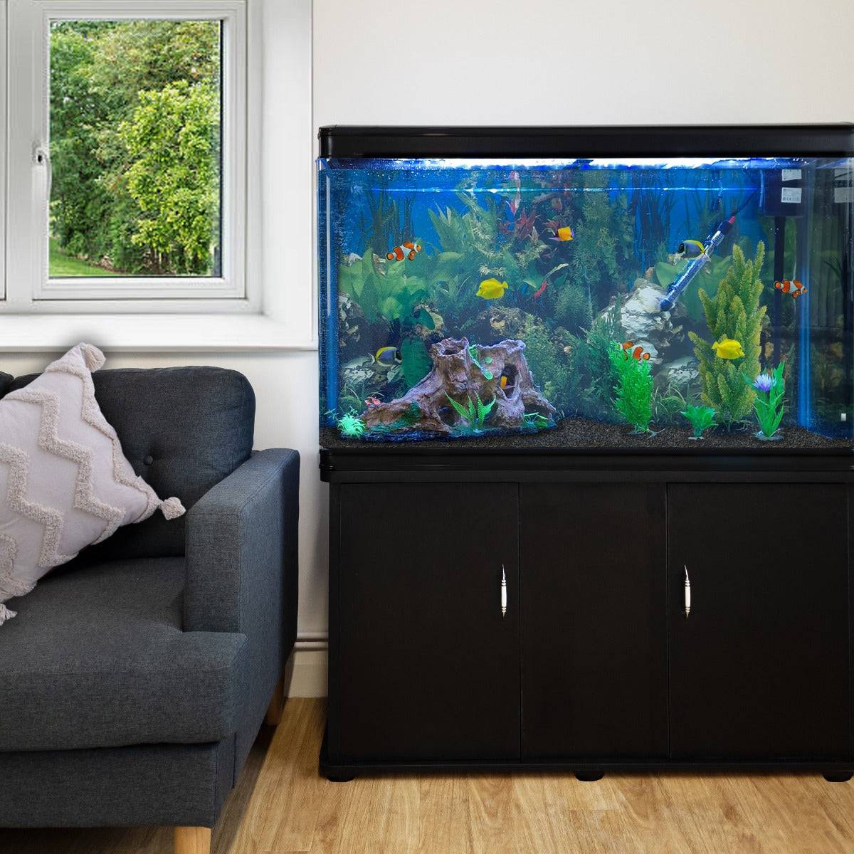 Monstershop - Aquarium 300 L avec meuble noir – Verre incurvé 11 mm – Éclairage LED – Monstershop - Image 2