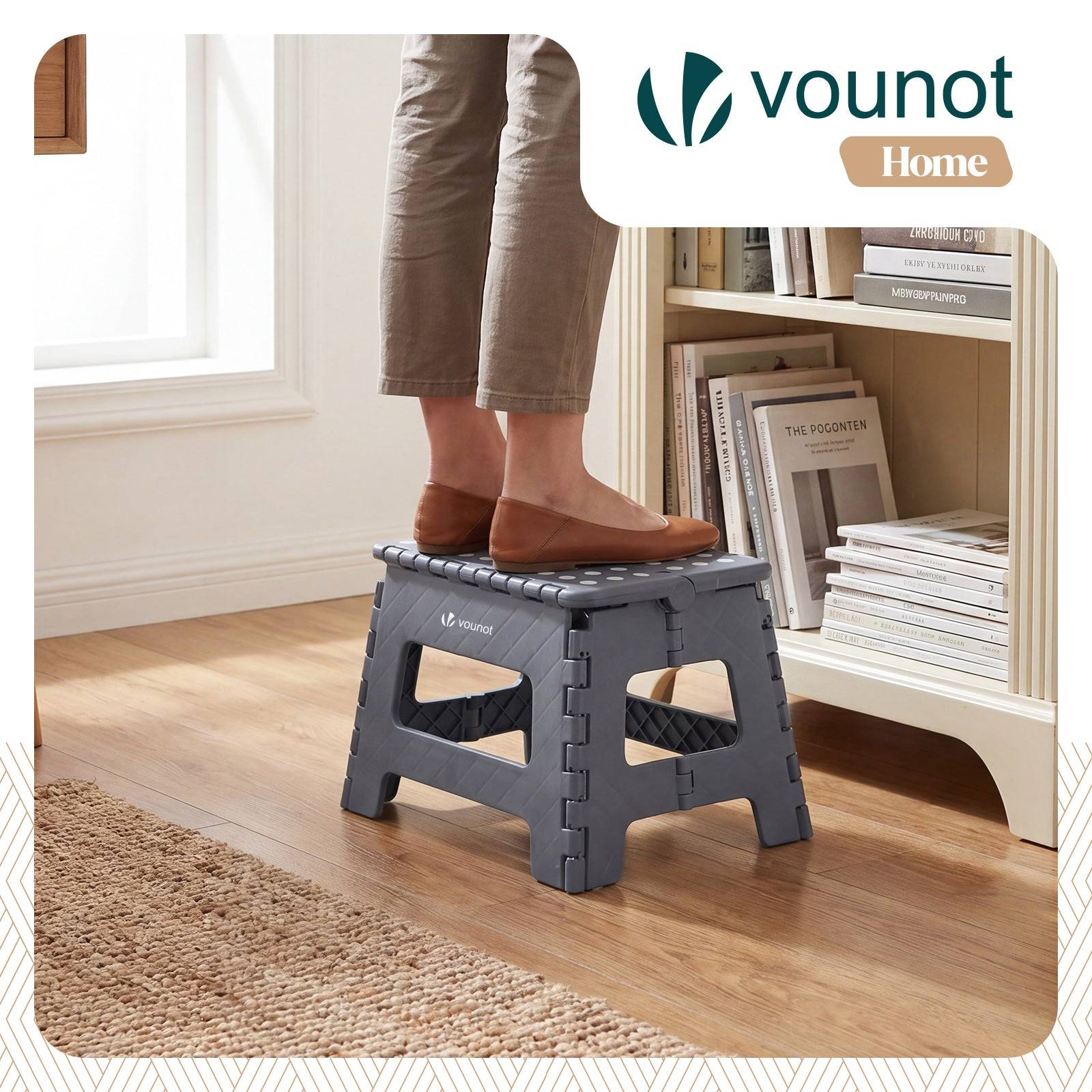 Tabouret pliant portable 32x25x22cm - Marchepied pliable antidérapant avec poignée - Plastique - Gris - VOUNOT® - Image 2