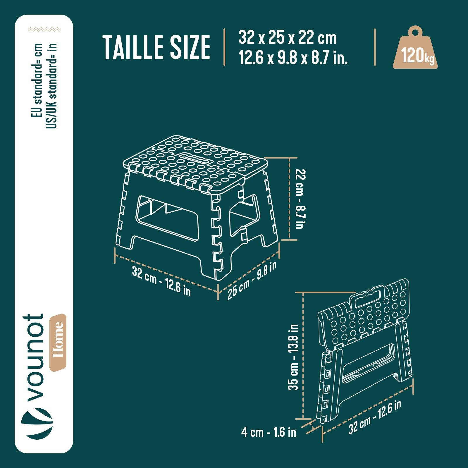 Tabouret pliant portable 32x25x22cm - Marchepied pliable antidérapant avec poignée - Plastique - Gris - VOUNOT® - Image 3
