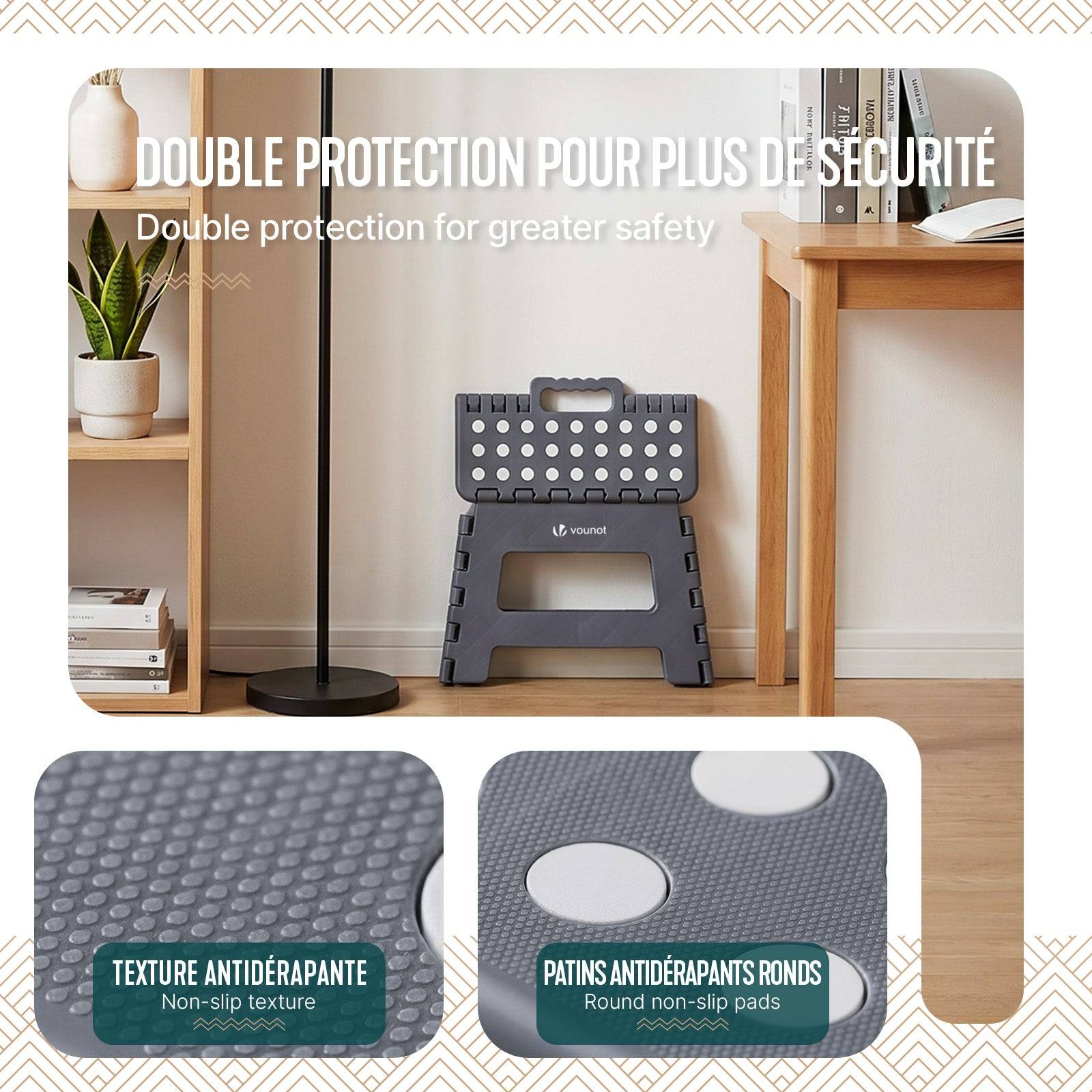 Tabouret pliant portable 32x25x22cm - Marchepied pliable antidérapant avec poignée - Plastique - Gris - VOUNOT® - Image 4